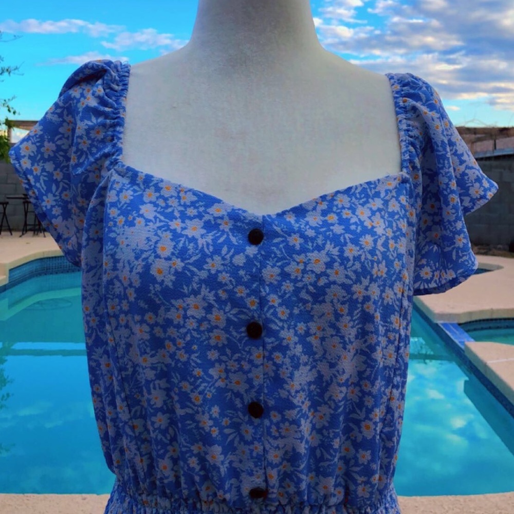 Monteau Blue Floral Blouse
